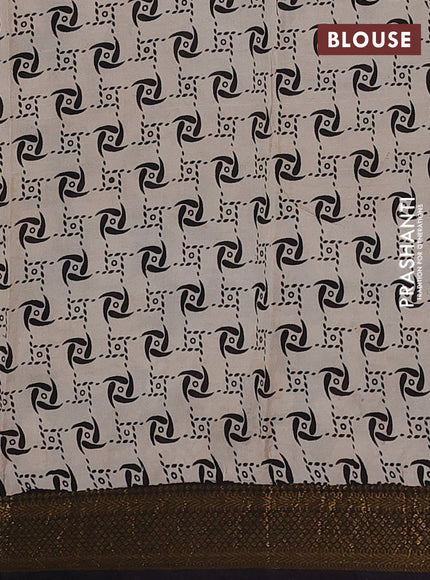Kalamkari semi silk saree beige and black with allover prints and mangalgiri border