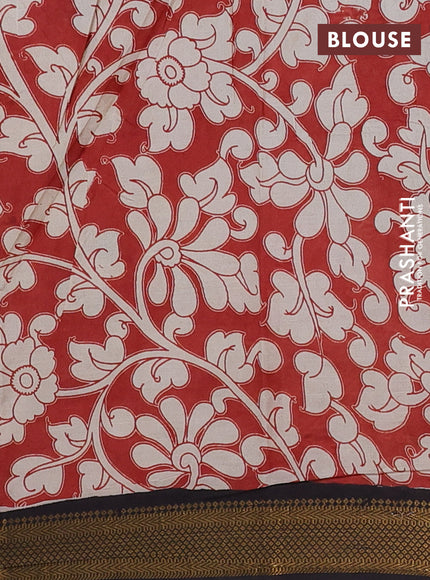 Kalamkari semi silk saree beige and coffee brown with allover prints and mangalgiri border