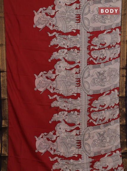 Kalamkari semi silk saree maroon and black with allover prints and mangalgiri border