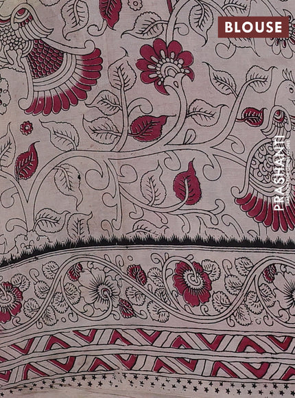 Kalamkari semi silk saree peacock blue and beige with allover prints and printed border