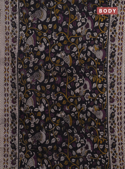 Kalamkari semi silk saree deep purple and beige with allover prints and printed border