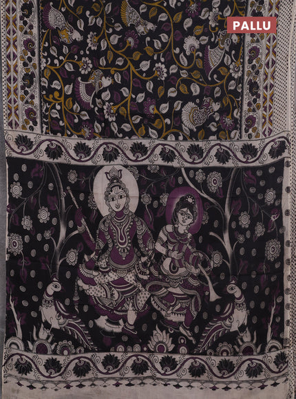 Kalamkari semi silk saree deep purple and beige with allover prints and printed border