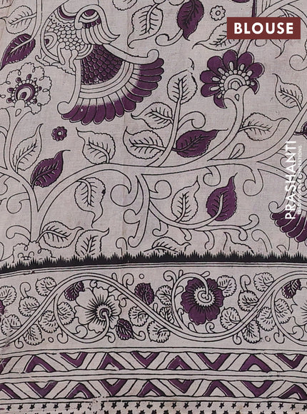 Kalamkari semi silk saree deep purple and beige with allover prints and printed border