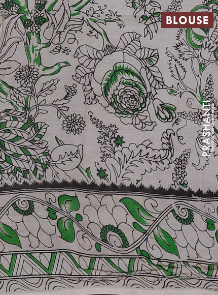 Kalamkari semi silk saree beige and green with allover prints and printed border