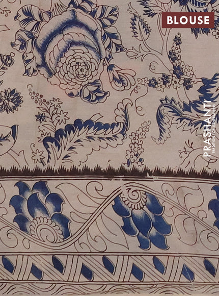Kalamkari semi silk saree orange and beige with allover prints and printed border