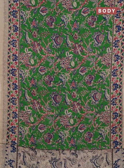 Kalamkari semi silk saree light green and beige with allover prints and printed border