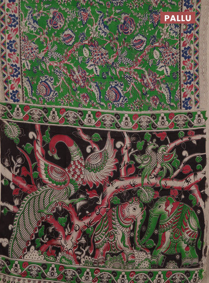 Kalamkari semi silk saree light green and beige with allover prints and printed border