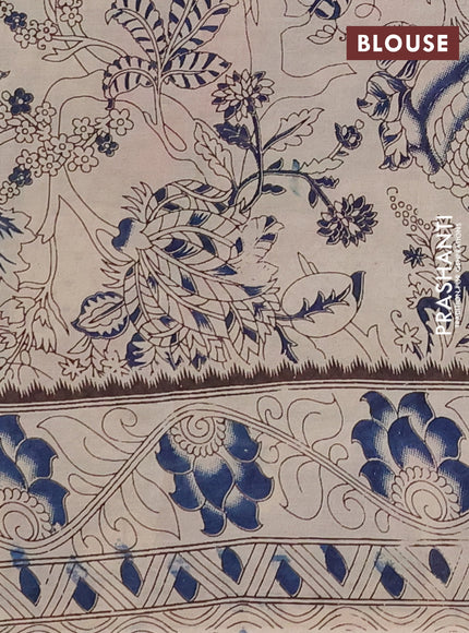 Kalamkari semi silk saree light green and beige with allover prints and printed border