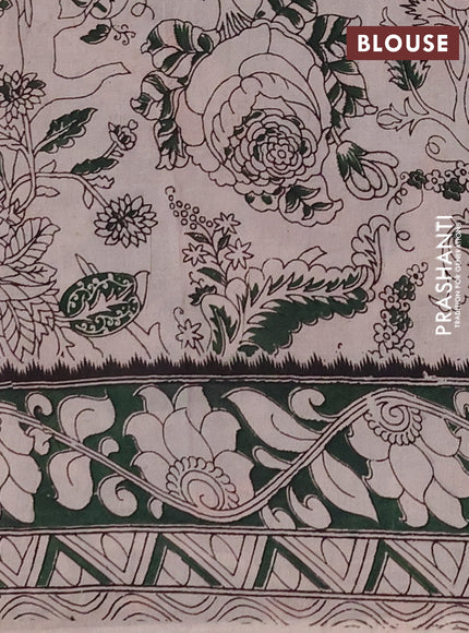 Kalamkari semi silk saree orange and green with allover prints and printed border