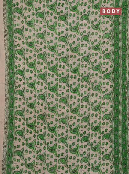 Kalamkari semi silk saree beige and green with allover butta prints and printed border