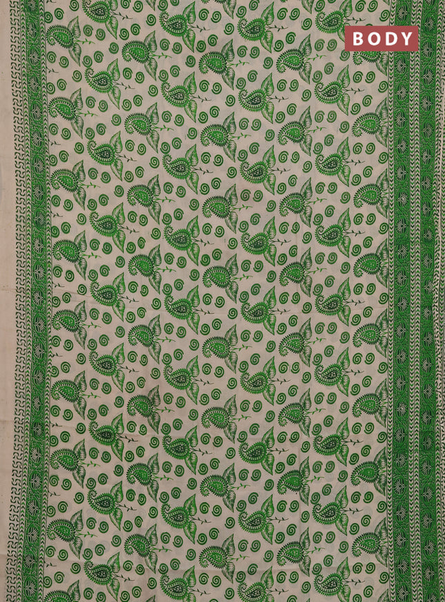 Kalamkari semi silk saree beige and green with allover butta prints and printed border