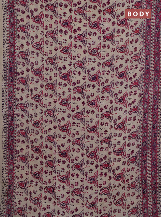 Kalamkari semi silk saree beige and pink with allover butta prints and printed border