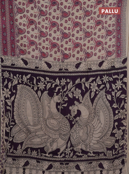 Kalamkari semi silk saree beige and pink with allover butta prints and printed border