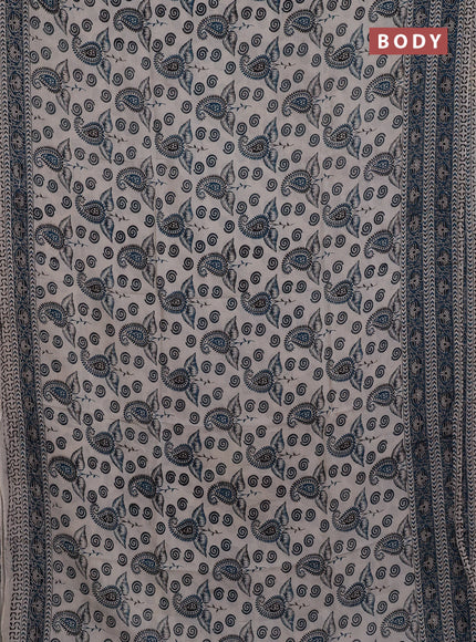 Kalamkari semi silk saree beige and peacock blue with allover butta prints and printed border