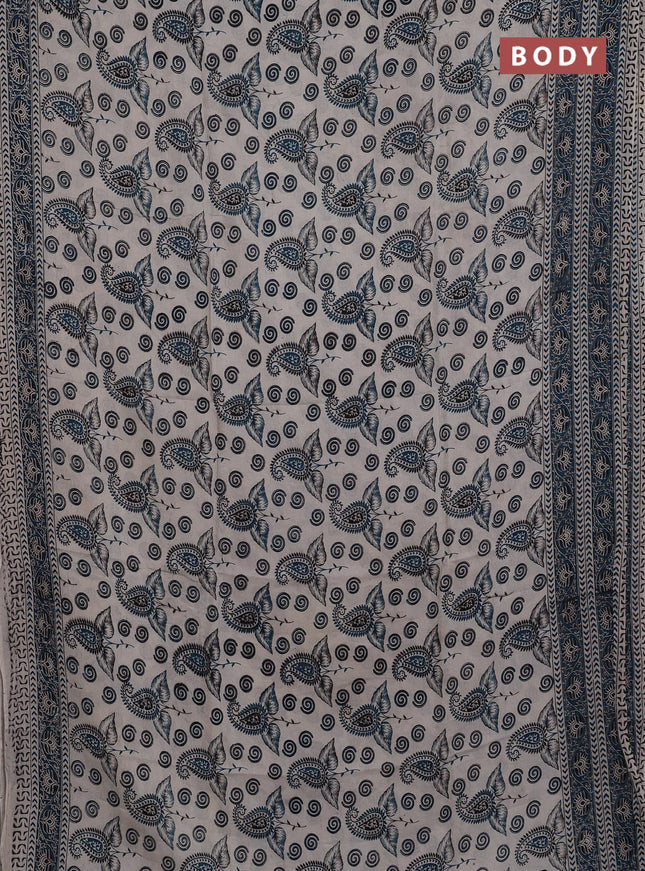 Kalamkari semi silk saree beige and peacock blue with allover butta prints and printed border