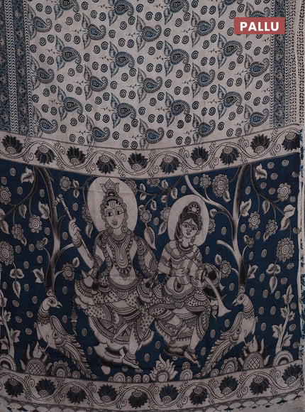 Kalamkari semi silk saree beige and peacock blue with allover butta prints and printed border