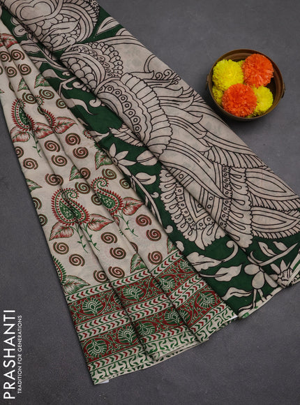Kalamkari semi silk saree beige and maroon with allover butta prints and printed border