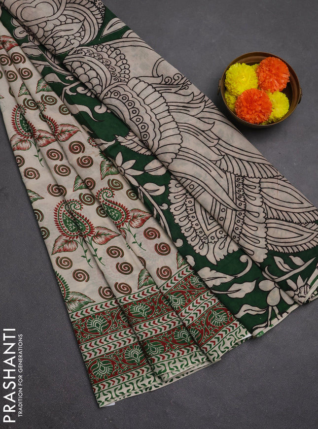 Kalamkari semi silk saree beige and maroon with allover butta prints and printed border