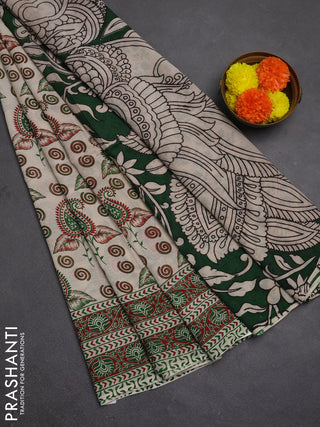 Kalamkari semi silk saree beige and maroon with allover butta prints and printed border