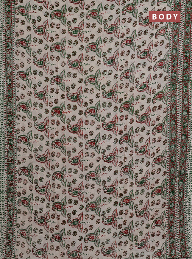 Kalamkari semi silk saree beige and maroon with allover butta prints and printed border