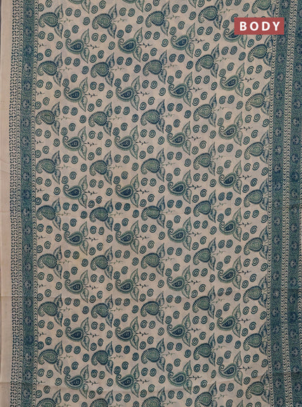 Kalamkari semi silk saree beige and green with allover butta prints and printed border