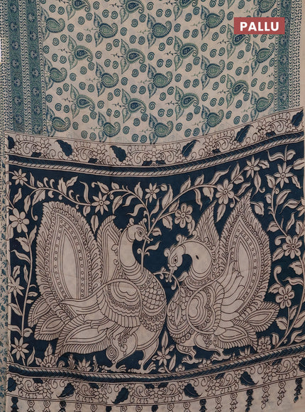 Kalamkari semi silk saree beige and green with allover butta prints and printed border