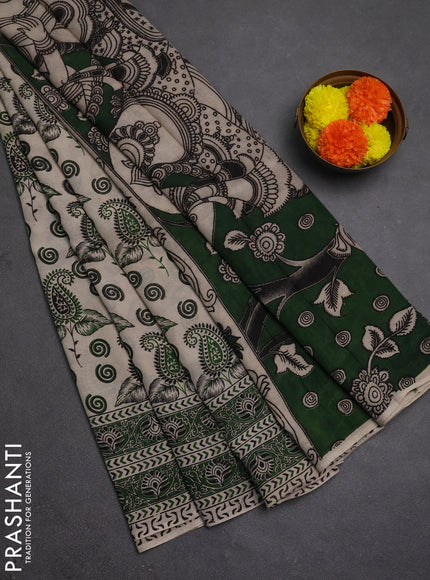 Kalamkari semi silk saree beige and green with allover butta prints and printed border