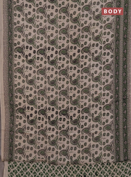 Kalamkari semi silk saree beige and green with allover butta prints and printed border