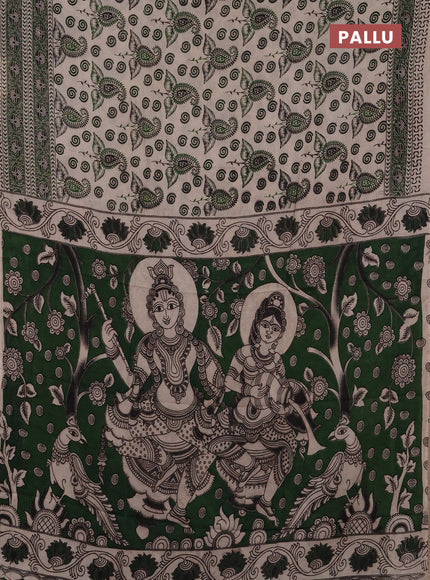 Kalamkari semi silk saree beige and green with allover butta prints and printed border