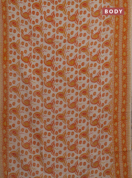 Kalamkari semi silk saree beige and mustard yellow with allover butta prints and printed border
