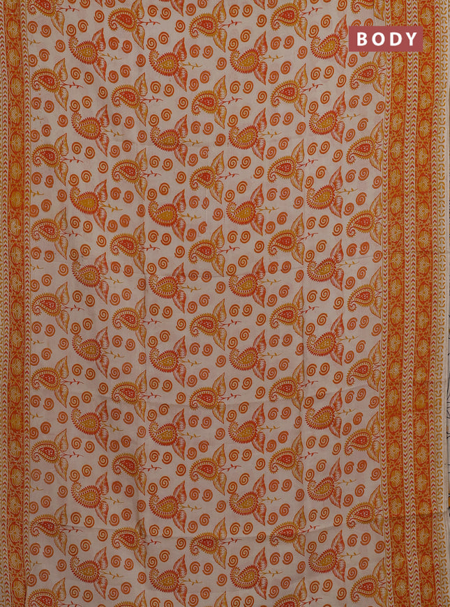 Kalamkari semi silk saree beige and mustard yellow with allover butta prints and printed border