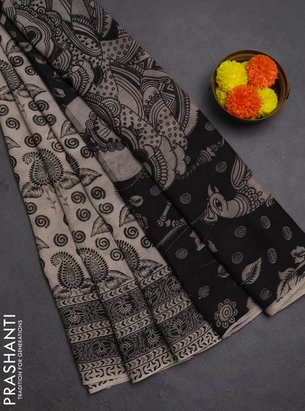 Kalamkari semi silk saree beige and grey with allover butta prints and printed border