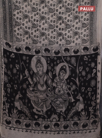 Kalamkari semi silk saree beige and grey with allover butta prints and printed border
