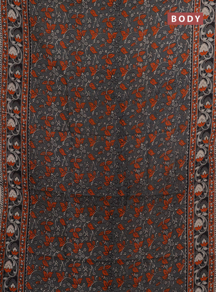 Kalamkari semi silk saree grey and orange with allover prints and printed border