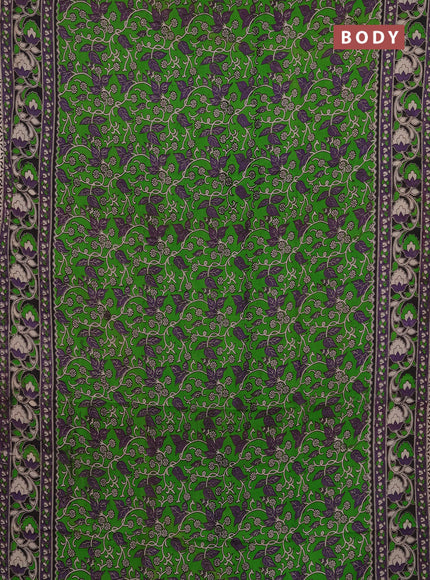 Kalamkari semi silk saree green and lavender with allover prints and printed border