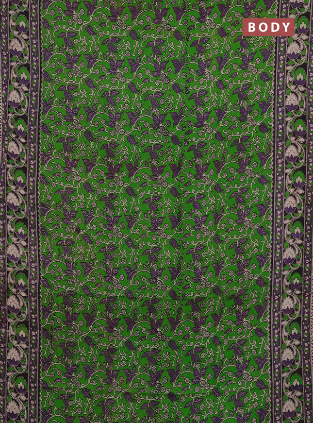 Kalamkari semi silk saree green and lavender with allover prints and printed border