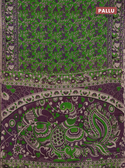 Kalamkari semi silk saree green and lavender with allover prints and printed border