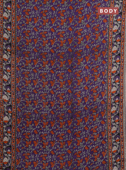Kalamkari semi silk saree lavender and orange with allover prints and printed border