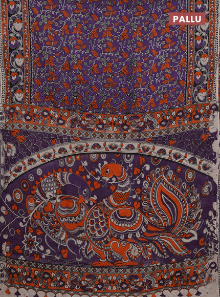 Kalamkari semi silk saree lavender and orange with allover prints and printed border