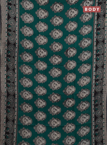 Kalamkari semi silk saree green and black with allover butta prints and printed border