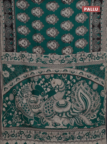 Kalamkari semi silk saree green and black with allover butta prints and printed border