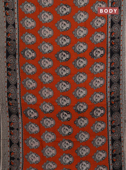 Kalamkari semi silk saree orange and black with allover butta prints and printed border