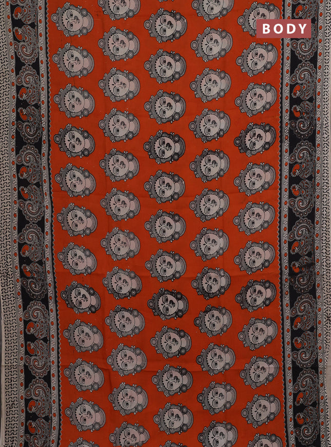 Kalamkari semi silk saree orange and black with allover butta prints and printed border