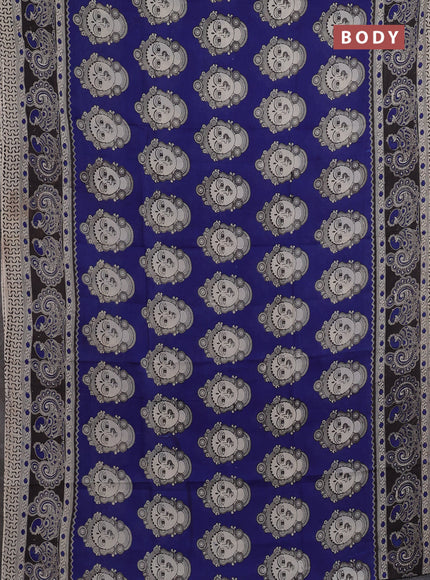 Kalamkari semi silk saree blue and black with allover butta prints and printed border