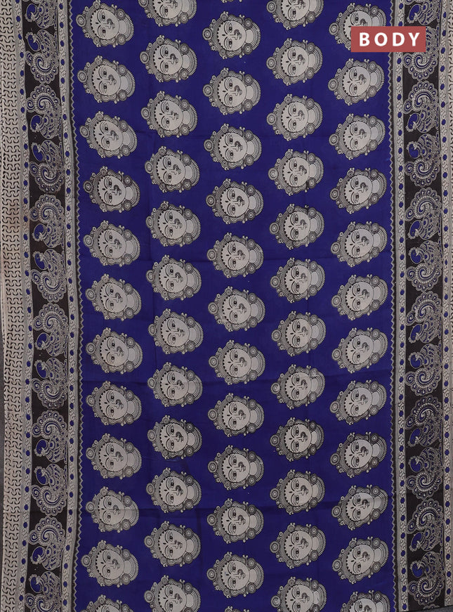 Kalamkari semi silk saree blue and black with allover butta prints and printed border