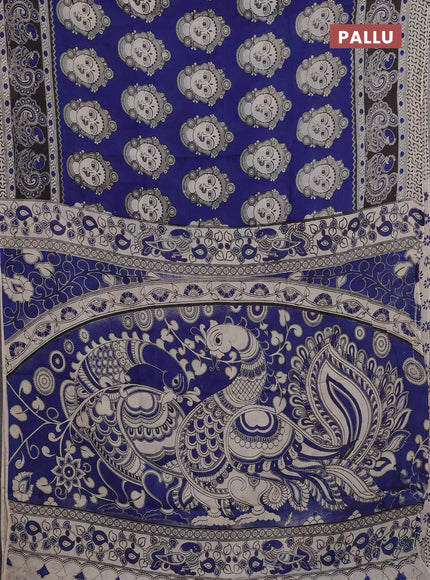 Kalamkari semi silk saree blue and black with allover butta prints and printed border