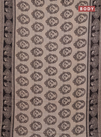 Kalamkari semi silk saree beige and black with allover butta prints and printed border