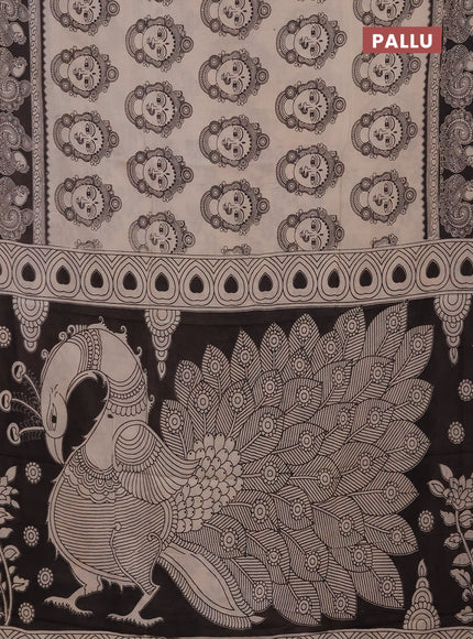 Kalamkari semi silk saree beige and black with allover butta prints and printed border