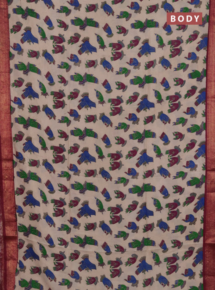 Kalamkari semi silk saree beige  and magenta pink with allover butta prints and mangalgiri border
