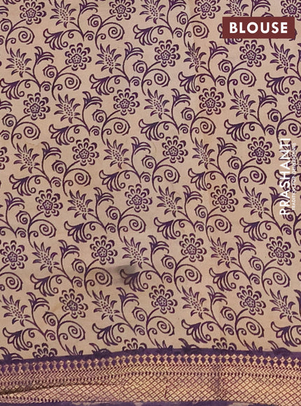 Kalamkari semi silk saree coffee brown and violet with allover butta prints and mangalgiri border